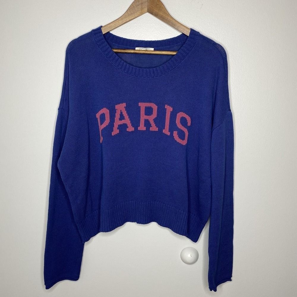 Z Supply 100% Cotton Sienna Paris Sweater Long Sleeve Pullover Blue Size L